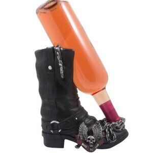 2015 DWK Wine Bottle Holder Moto Boot Born to Ride Chain Winged Skull